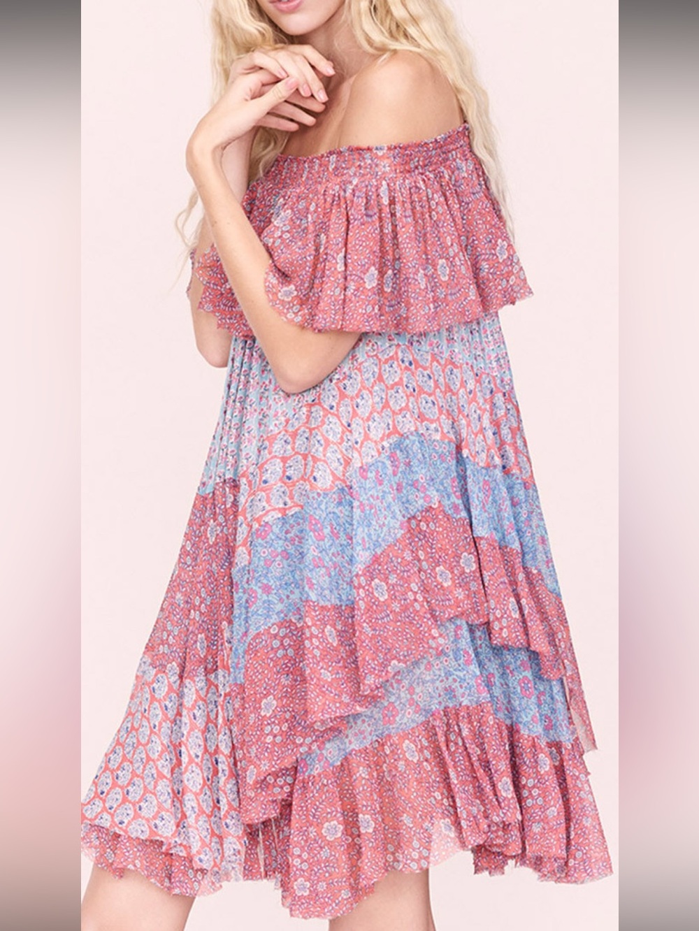 NWT Rebecca Taylor Amanda off shoulder mixed tier silk Dreas Size 6 - Picture 15 of 15